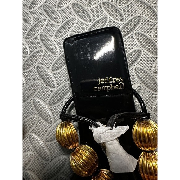 Jeffrey Campbell Yucatan gold Bead Thong Square Toe Black flat Sandals Sz 5 NEW - Picture 6 of 10